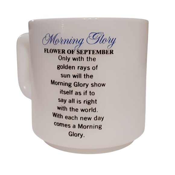 Vintage September Mug Morning Glory Flower of the Month Milk Glass Cup | 1970s - Picture 6 of 12